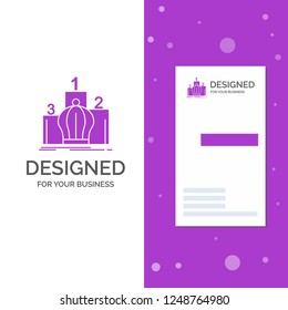 Business Logo for Crown, king, leadership, monarchy, royal. Vertical Purple Business / Visiting Card template. Creative background vector illustration