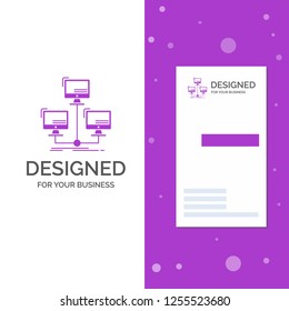 Business Logo for database, distributed, connection, network, computer. Vertical Purple Business / Visiting Card template. Creative background vector illustration