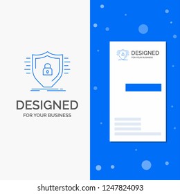 Business Logo for Defence, firewall, protection, safety, shield. Vertical Blue Business / Visiting Card template