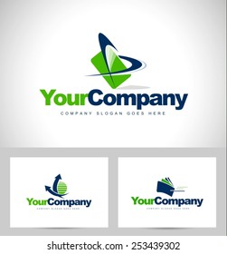 Business Logo Design. Creative green corporate logo set with arrows and swashes