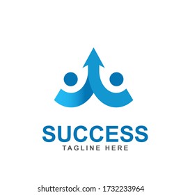 Business logo design template with human and arrow sign concept. Symbol of growth progress, success, or profit in company. Vector icon illustration for element branding accounting and learning