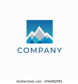 Business Logo Design Template Vector, Mountain, Blue Color