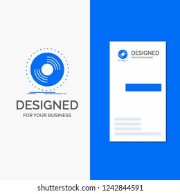 Business Logo for Disc, dj, phonograph, record, vinyl. Vertical Blue Business / Visiting Card template.