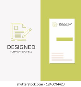 Business Logo for document, file, page, pen, Resume. Vertical Green Business / Visiting Card template. Creative background vector illustration