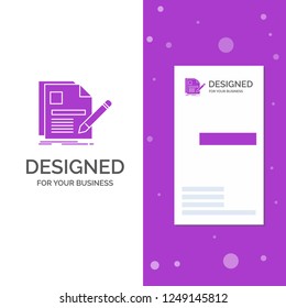 Business Logo for document, file, page, pen, Resume. Vertical Purple Business / Visiting Card template. Creative background vector illustration