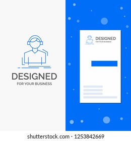 Business Logo for Engineer, headphones, listen, meloman, music. Vertical Blue Business / Visiting Card template
