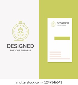 Business Logo for fast, speed, stopwatch, timer, girl. Vertical Green Business / Visiting Card template. Creative background vector illustration