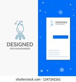 Business Logo for fire, flame, bonfire, camping, camp. Vertical Blue Business / Visiting Card template