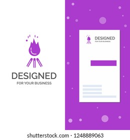 Business Logo for fire, flame, bonfire, camping, camp. Vertical Purple Business / Visiting Card template. Creative background vector illustration