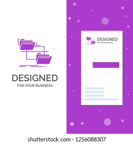 Business Logo for folder, file, management, move, copy. Vertical Purple Business / Visiting Card template. Creative background vector illustration