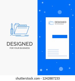Business Logo for folder, tool, repair, resource, service. Vertical Blue Business / Visiting Card template