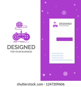 Business Logo for Game, multiplayer online internet gaming. Vertical Purple Business / Visiting Card template. Creative background vector illustration