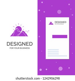 Business Logo for hill, landscape, nature, mountain, sun. Vertical Purple Business / Visiting Card template. Creative background vector illustration