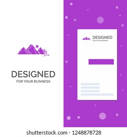 Business Logo for hill, landscape, nature, mountain, scene. Vertical Purple Business / Visiting Card template. Creative background vector illustration