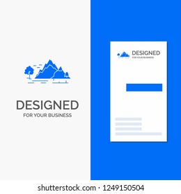 Business Logo for hill, landscape, nature, mountain, tree. Vertical Blue Business / Visiting Card template.