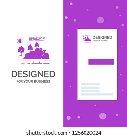 Business Logo for hill, landscape, nature, mountain, rain. Vertical Purple Business / Visiting Card template. Creative background vector illustration