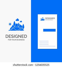 Business Logo for hill, landscape, nature, mountain, tree. Vertical Blue Business / Visiting Card template.