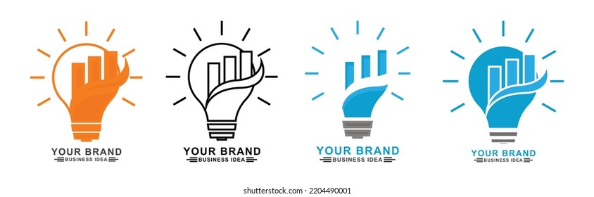 Business logo icon set illustration. contains light bulb icon and growing graphic icon. Simple design editable