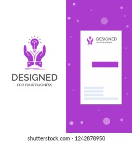 Business Logo for idea, ideas, creative, share, hands. Vertical Purple Business / Visiting Card template. Creative background vector illustration