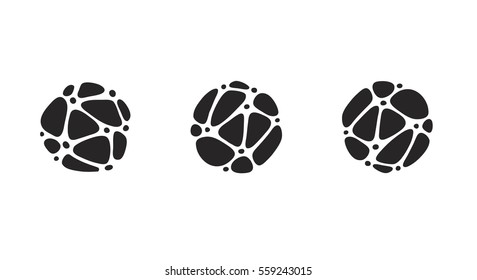 Business logo idea made of linked pebbles in a circle. Irregular shapes arranged in a pattern. Black and white icon set for logo or buttons.