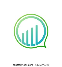 Business logo in line style, growth graph, and speech bubble