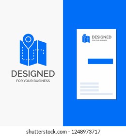 Business Logo for Map, Camping, plan, track, location. Vertical Blue Business / Visiting Card template.
