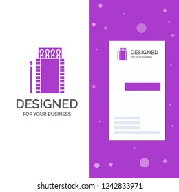 Business Logo for matches, camping, fire, bonfire, box. Vertical Purple Business / Visiting Card template. Creative background vector illustration