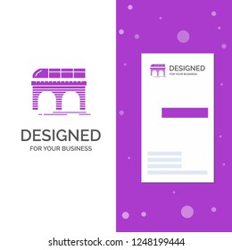 Business Logo for metro, railroad, railway, train, transport. Vertical Purple Business / Visiting Card template. Creative background vector illustration