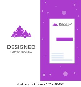 Business Logo for mountain, landscape, hill, nature, tree. Vertical Purple Business / Visiting Card template. Creative background vector illustration