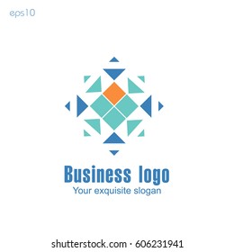 Business logo on white background for design
Original logo from squares on a white background mosaic multicolored embroidery ornament ethnic, business logo, for design and printing, corporate identity