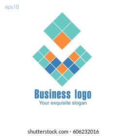 Business logo on white background for design
Original logo from squares on a white background mosaic multicolored embroidery ornament ethnic, business logo, for design and printing, corporate identity
