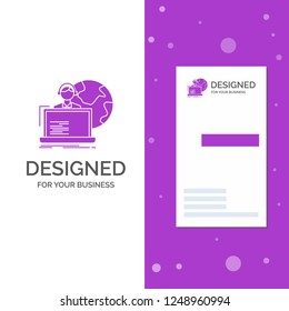 Business Logo for outsource, outsourcing, allocation, human, online. Vertical Purple Business / Visiting Card template. Creative background vector illustration