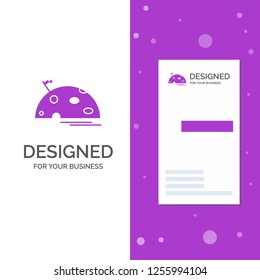 Business Logo for planet, space, moon, flag, mars. Vertical Purple Business / Visiting Card template. Creative background vector illustration