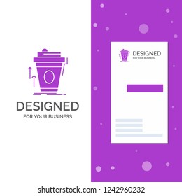 Business Logo for product, promo, coffee, cup, brand marketing. Vertical Purple Business / Visiting Card template. Creative background vector illustration