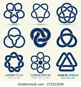 Business logo set, blue knot symbol, curve looped icon - vector illustration