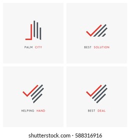 Business Logo Set. Hand With Check Mark Or Tick Symbols - Partnership, Success And Charity Work Icons.