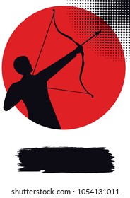 Business logo - silhouette of a man pulling an arrow from a bow -isolated   on white background - art vector