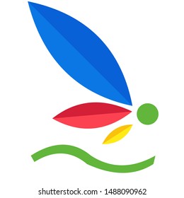 business logo with a simple form. Blue, red, green and yellow. Leaves logo. 