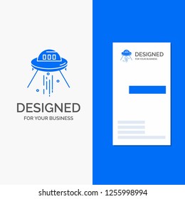 Business Logo for space ship, space, ship, rocket, alien. Vertical Blue Business / Visiting Card template.