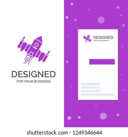 Business Logo for spacecraft, spaceship, ship, space, alien. Vertical Purple Business / Visiting Card template. Creative background vector illustration
