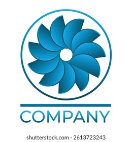business logo, spiral, mechanics, circle, production, devices, strict stylish logo, blue logo with gradient