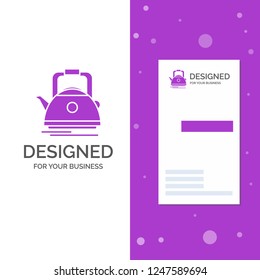 Business Logo for Tea, kettle, teapot, camping, pot. Vertical Purple Business / Visiting Card template. Creative background vector illustration