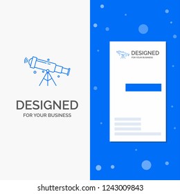 Business Logo for telescope, astronomy, space, view, zoom. Vertical Blue Business / Visiting Card template