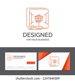Business logo template for 3d, dimensional, holographic, scan, scanner. Orange Visiting Cards with Brand logo template