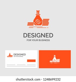 Business logo template for Accumulation, bag, investment, loan, money. Orange Visiting Cards with Brand logo template.