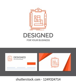 Business logo template for Algorithm, process, scheme, work, workflow. Orange Visiting Cards with Brand logo template