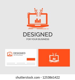 Business logo template for Analysis, analytical, management, online, platform. Orange Visiting Cards with Brand logo template.