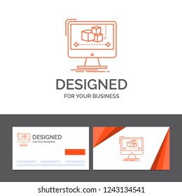 Business logo template for Animation, computer, editor, monitor, software. Orange Visiting Cards with Brand logo template