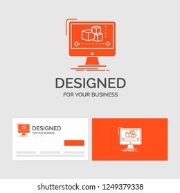 Business logo template for Animation, computer, editor, monitor, software. Orange Visiting Cards with Brand logo template.