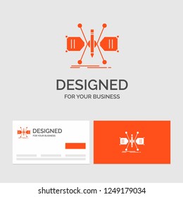 Business logo template for Architect, constructing, grid, sketch, structure. Orange Visiting Cards with Brand logo template.
